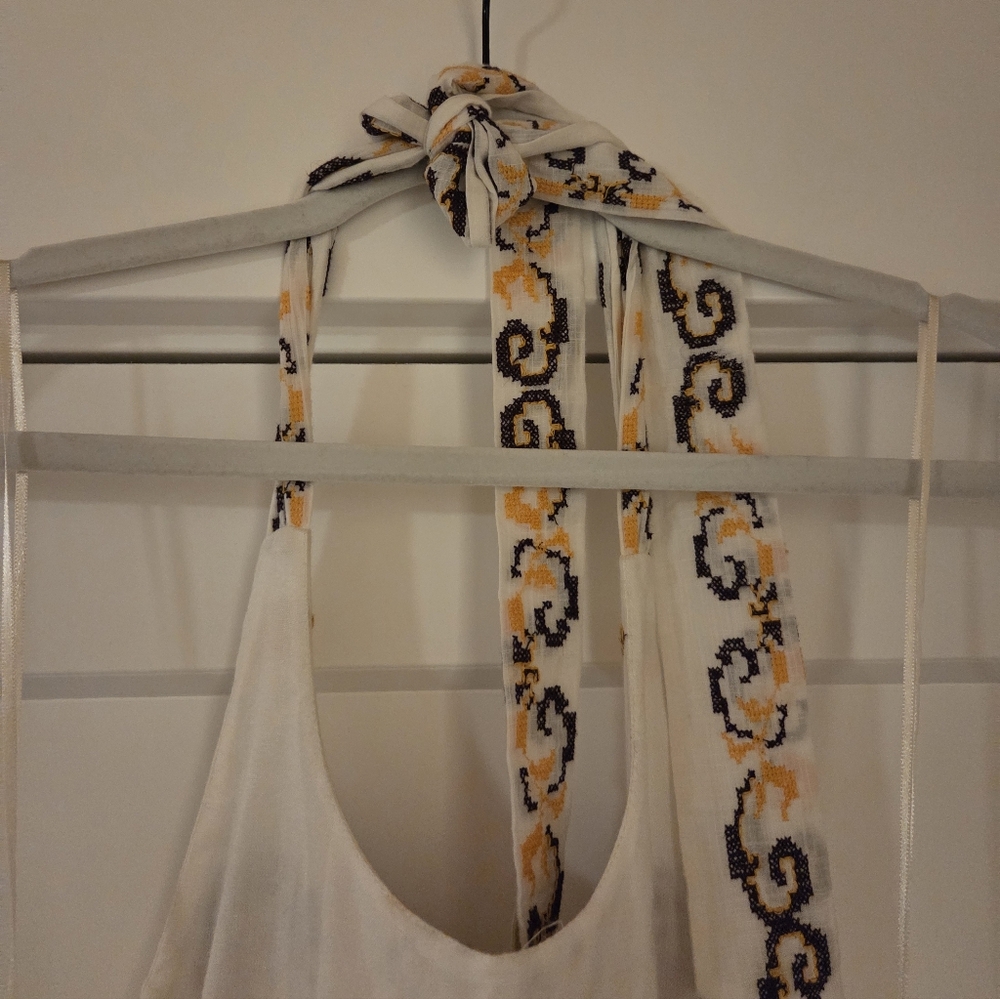 NWT Anthropologie Embroidered Halter Maxi Dress Size 12 In Ivory - Picture 11 of 14